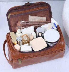 Trousse de toilette en cuir de grande capacité avec crochet à fermeture éclair